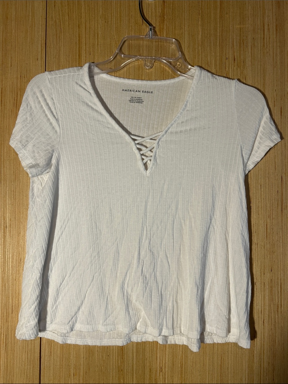 American Eagle Outfitters White Ribbed Crisscross V-Neck Tee